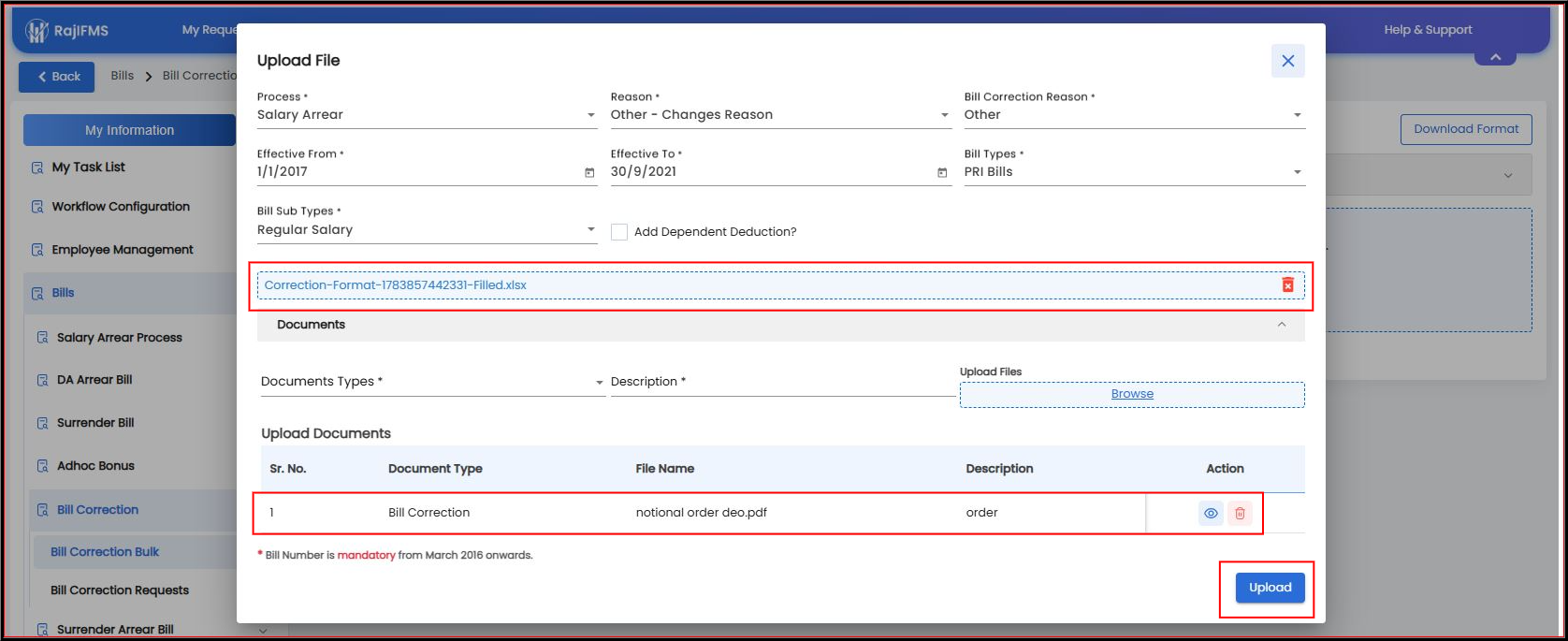 Upload Excel and Documents